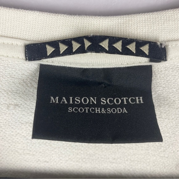 SCOTCH & Soda White Black Embroidered Sheer Detail Sweater Small - Picture 14 of 16